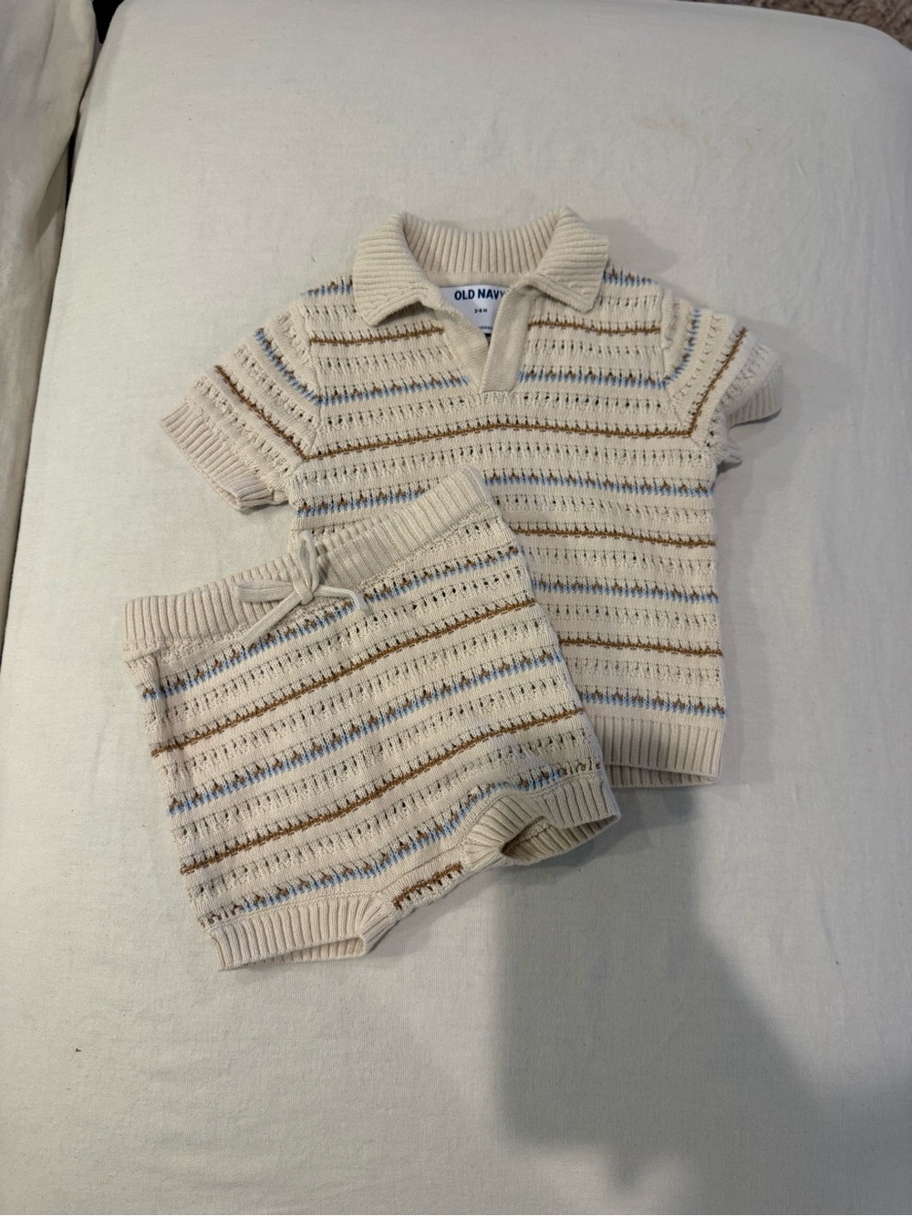 Old Navy Cream Striped Knit Polo and Shorts Set NWOT